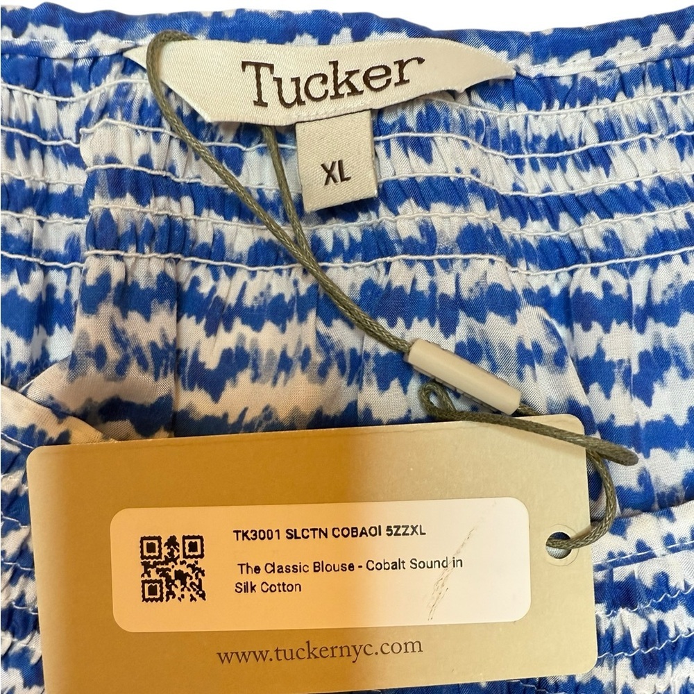 Tucker NYC The Classic Blouse Cobalt Sound Silk Cotton XL NWT - Picture 6 of 10